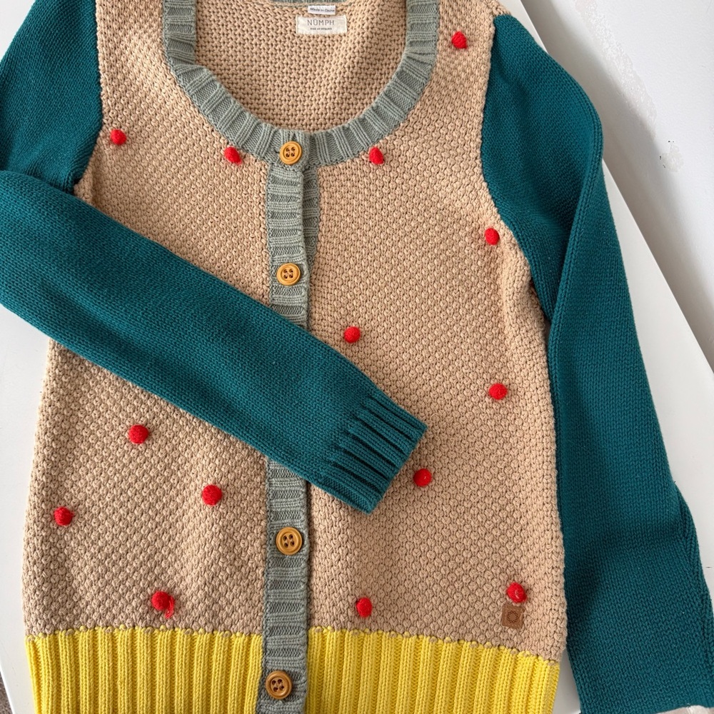 Anthropologie colorful cotton knit bobble cardigan